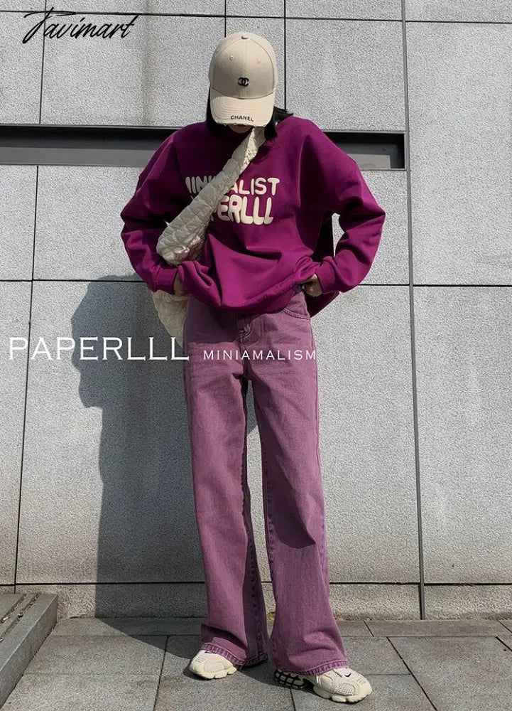 Purple Summer Woman's Jeans High Waist Denim Trouser Baggy Design Ladies Streetwear Vintage Wide Leg Straight Loose Jean Pants
