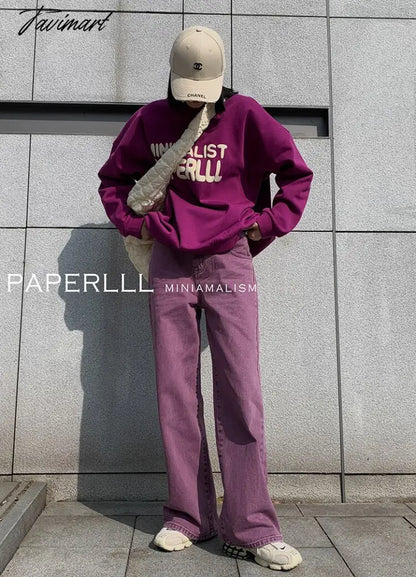 Purple Summer Woman's Jeans High Waist Denim Trouser Baggy Design Ladies Streetwear Vintage Wide Leg Straight Loose Jean Pants