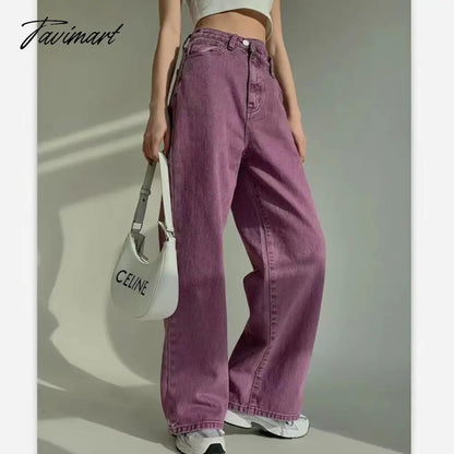 Purple Summer Woman's Jeans High Waist Denim Trouser Baggy Design Ladies Streetwear Vintage Wide Leg Straight Loose Jean Pants