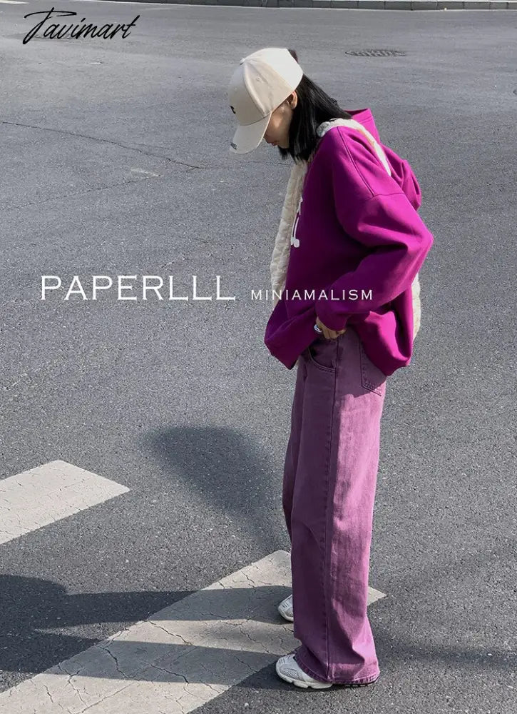 Purple Summer Woman's Jeans High Waist Denim Trouser Baggy Design Ladies Streetwear Vintage Wide Leg Straight Loose Jean Pants
