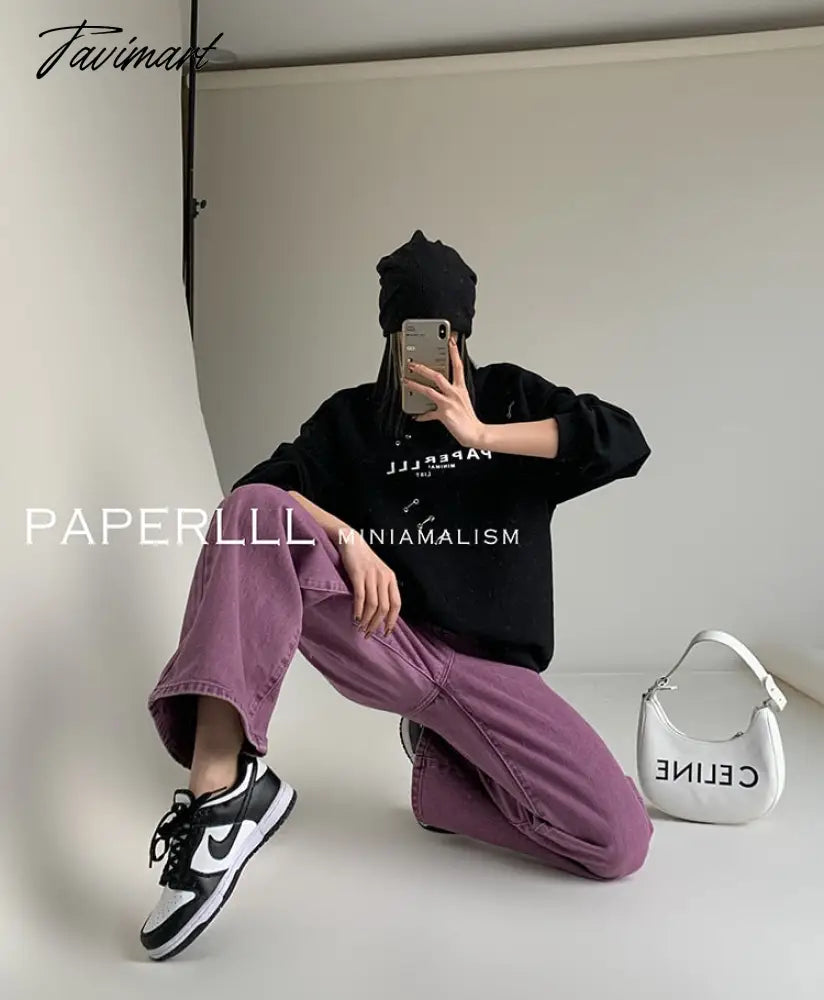 Purple Summer Woman's Jeans High Waist Denim Trouser Baggy Design Ladies Streetwear Vintage Wide Leg Straight Loose Jean Pants