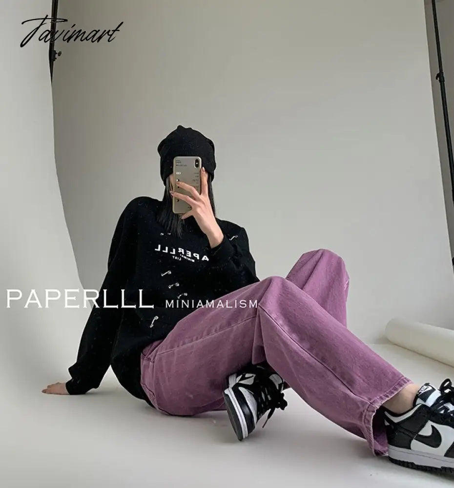 Purple Summer Woman's Jeans High Waist Denim Trouser Baggy Design Ladies Streetwear Vintage Wide Leg Straight Loose Jean Pants