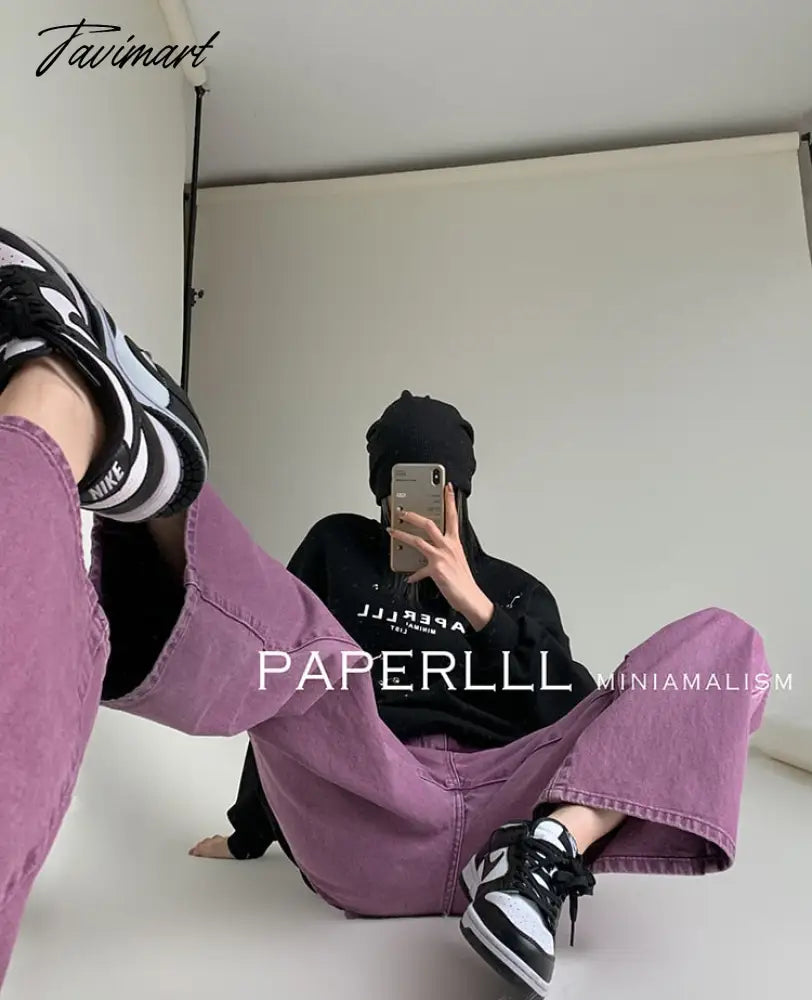 Purple Summer Woman's Jeans High Waist Denim Trouser Baggy Design Ladies Streetwear Vintage Wide Leg Straight Loose Jean Pants