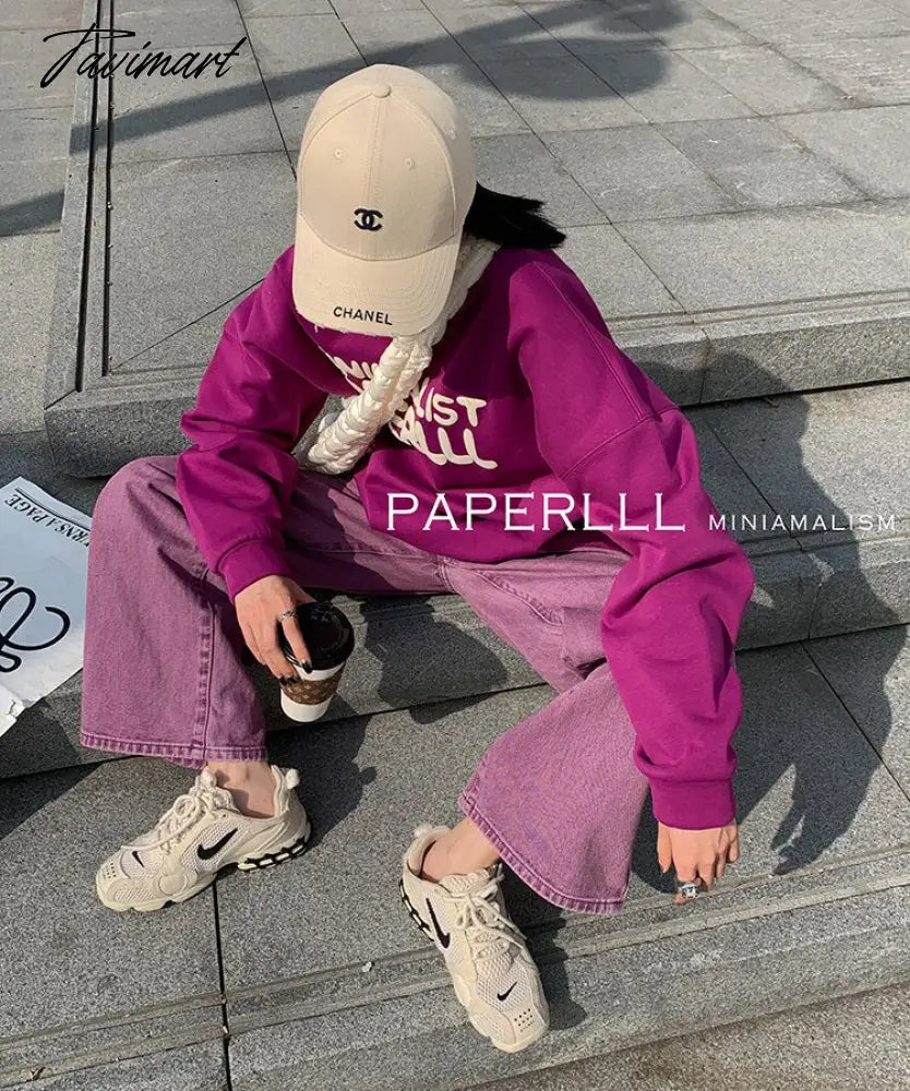 Purple Summer Woman's Jeans High Waist Denim Trouser Baggy Design Ladies Streetwear Vintage Wide Leg Straight Loose Jean Pants