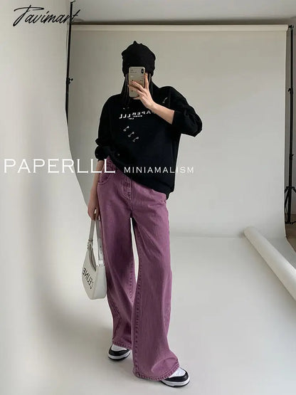 Purple Summer Woman's Jeans High Waist Denim Trouser Baggy Design Ladies Streetwear Vintage Wide Leg Straight Loose Jean Pants