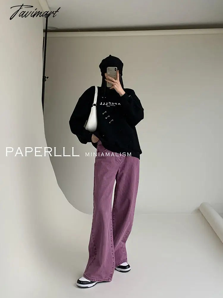 Purple Summer Woman's Jeans High Waist Denim Trouser Baggy Design Ladies Streetwear Vintage Wide Leg Straight Loose Jean Pants