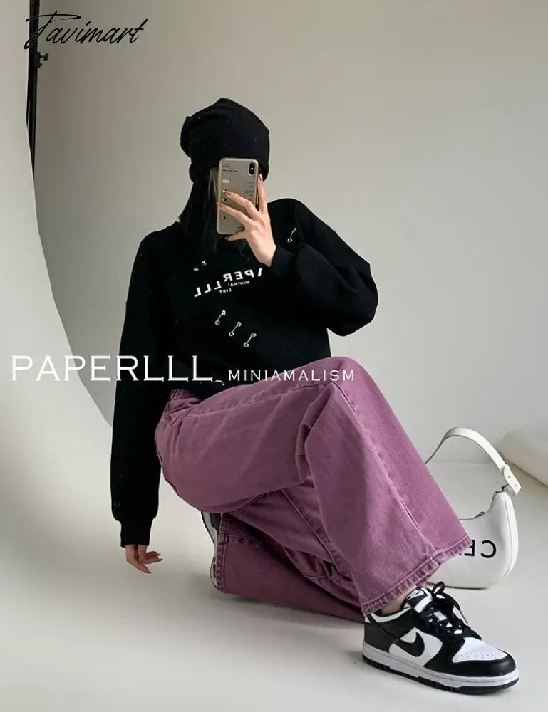 Purple Summer Woman's Jeans High Waist Denim Trouser Baggy Design Ladies Streetwear Vintage Wide Leg Straight Loose Jean Pants