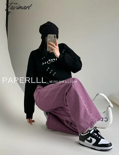 Purple Summer Woman's Jeans High Waist Denim Trouser Baggy Design Ladies Streetwear Vintage Wide Leg Straight Loose Jean Pants