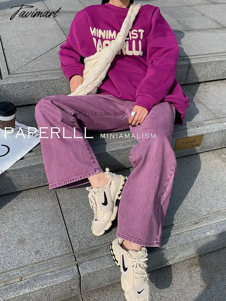 Purple Summer Woman's Jeans High Waist Denim Trouser Baggy Design Ladies Streetwear Vintage Wide Leg Straight Loose Jean Pants