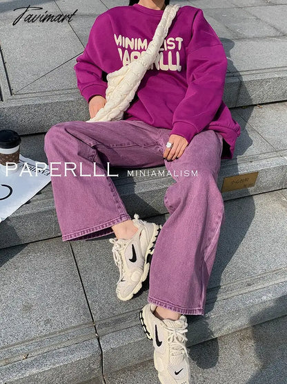 Purple Summer Woman's Jeans High Waist Denim Trouser Baggy Design Ladies Streetwear Vintage Wide Leg Straight Loose Jean Pants