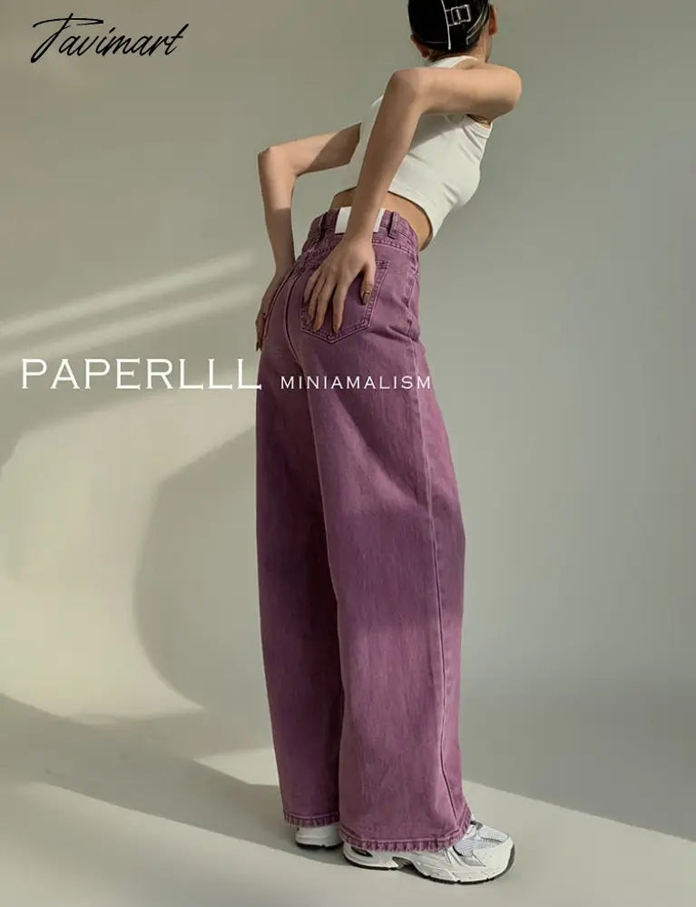 Purple Summer Woman's Jeans High Waist Denim Trouser Baggy Design Ladies Streetwear Vintage Wide Leg Straight Loose Jean Pants