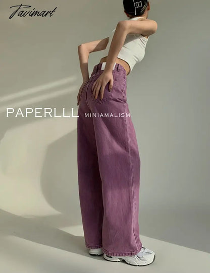 Purple Summer Woman's Jeans High Waist Denim Trouser Baggy Design Ladies Streetwear Vintage Wide Leg Straight Loose Jean Pants