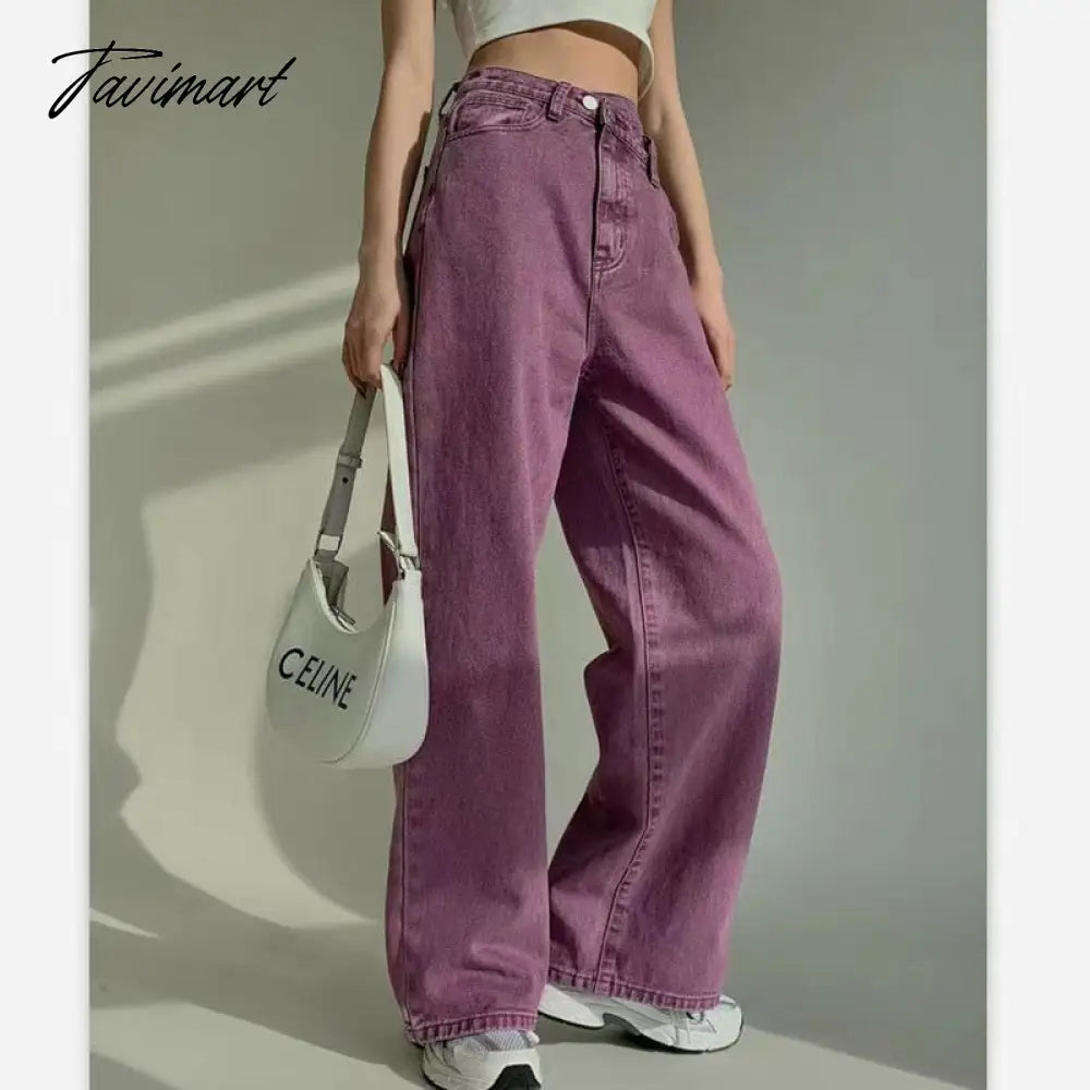 Purple Summer Woman's Jeans High Waist Denim Trouser Baggy Design Ladies Streetwear Vintage Wide Leg Straight Loose Jean Pants