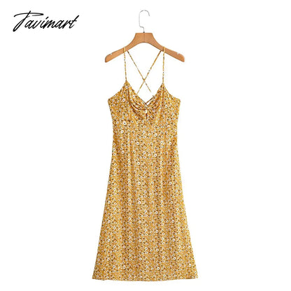 Queens Women Yellow Floral Print Sleeveless Beach Bohemian Rayon Dresses Ladies Summer Spaghetti Strap Boho Midi Dress