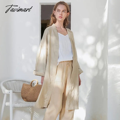 Retro 100% Linen Women'S Coats Casual Loose Long Sleeve Trench Coat Japanese Korean Overcoat Female Cardigan Jackets Abrigos