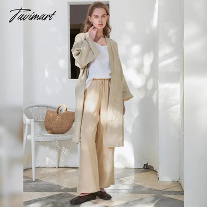Retro 100% Linen Women'S Coats Casual Loose Long Sleeve Trench Coat Japanese Korean Overcoat Female Cardigan Jackets Abrigos