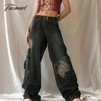 Retro Graphic Print Y2K Baggy Jeans Grunge High Waist Cargo Denim Trousers Streetwear Casual Sweatpants Pantalon Pour Femme