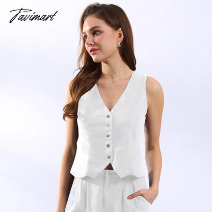 Retro Linen Women'S Suits Women Blue Sleeveless Button Up Vest Tops + Wide Leg Pants Sets 2 Pieces Outfits Ensemble Femme
