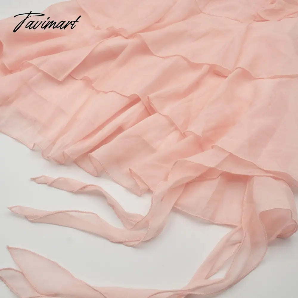 Ruffled Puff Sleeve Dress Solid Square Collar Women's Summer Dress Chic High Waist Sweet Pink Cake Short Fairy Dress Vestidos
