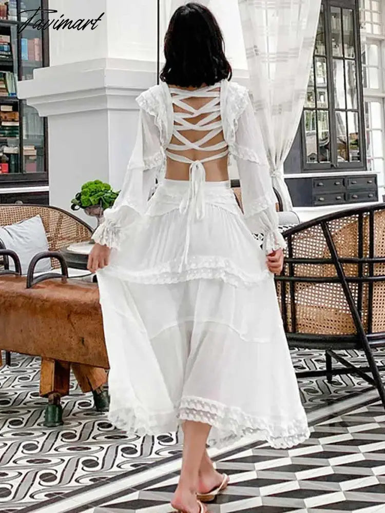 ruffled white long sleeve sexy women dress cut out waist tiered party dress elegant summer dress luxury brand dress