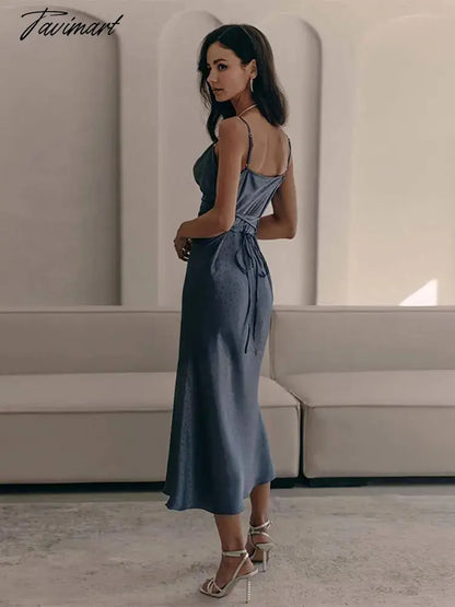 Satin Polka Dot Printed Sling Dress Women Backless Lace Up Sleeveless Bodycon Robes Summer Fashion Office Lady Commuting vestido