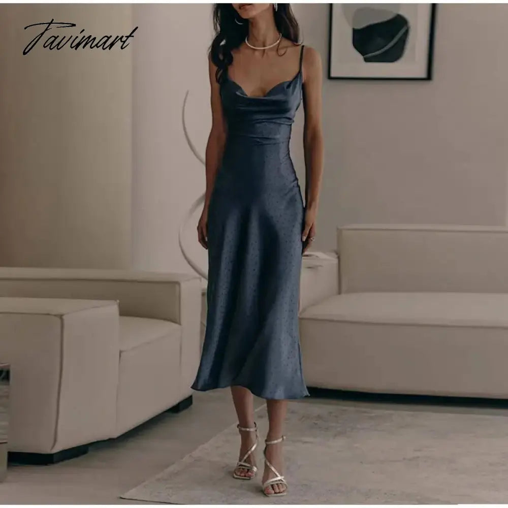 Satin Polka Dot Printed Sling Dress Women Backless Lace Up Sleeveless Bodycon Robes Summer Fashion Office Lady Commuting vestido