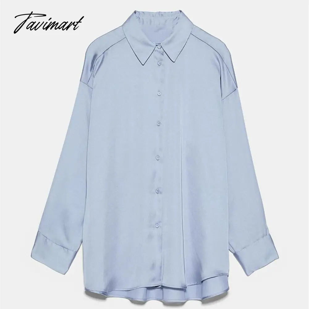Satin Shirt For Women Turn down Collar Long Sleeves Office Lady Shirt and Blouse High Street Fashion Oversized Loose Tops