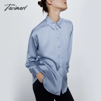 Satin Shirt For Women Turn down Collar Long Sleeves Office Lady Shirt and Blouse High Street Fashion Oversized Loose Tops