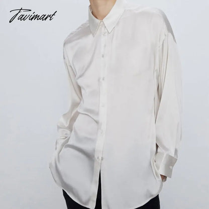 Satin Shirt For Women Turn down Collar Long Sleeves Office Lady Shirt and Blouse High Street Fashion Oversized Loose Tops