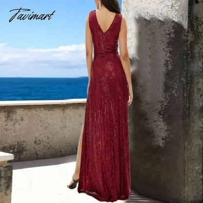 Sequin Evening Dress Suspenders Vestidos De Noche Classic Dresses V-Neck Chiffon Dress Sleeveless Fashion Evening Party Dress