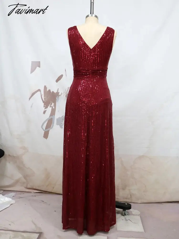 Sequin Evening Dress Suspenders Vestidos De Noche Classic Dresses V-Neck Chiffon Dress Sleeveless Fashion Evening Party Dress