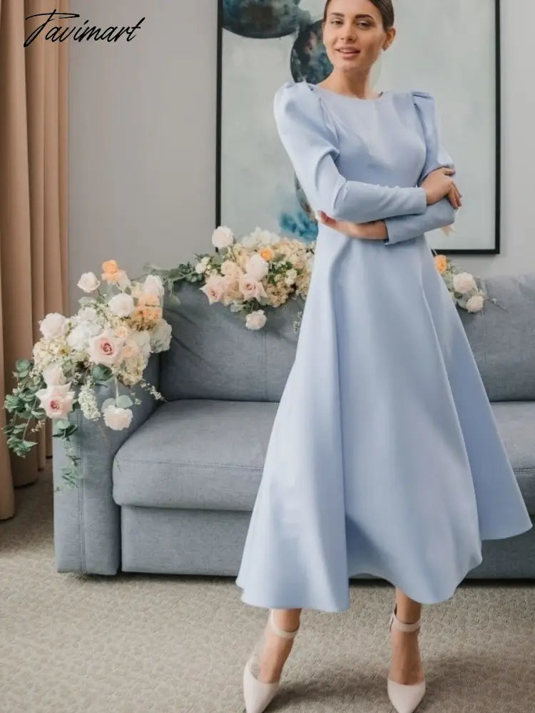 Sexy Backless A-Line White Dress High Waist Long Sleeve O Neck Zipper Elegant Folds Puff Sleeve Long Party Dresses For Women