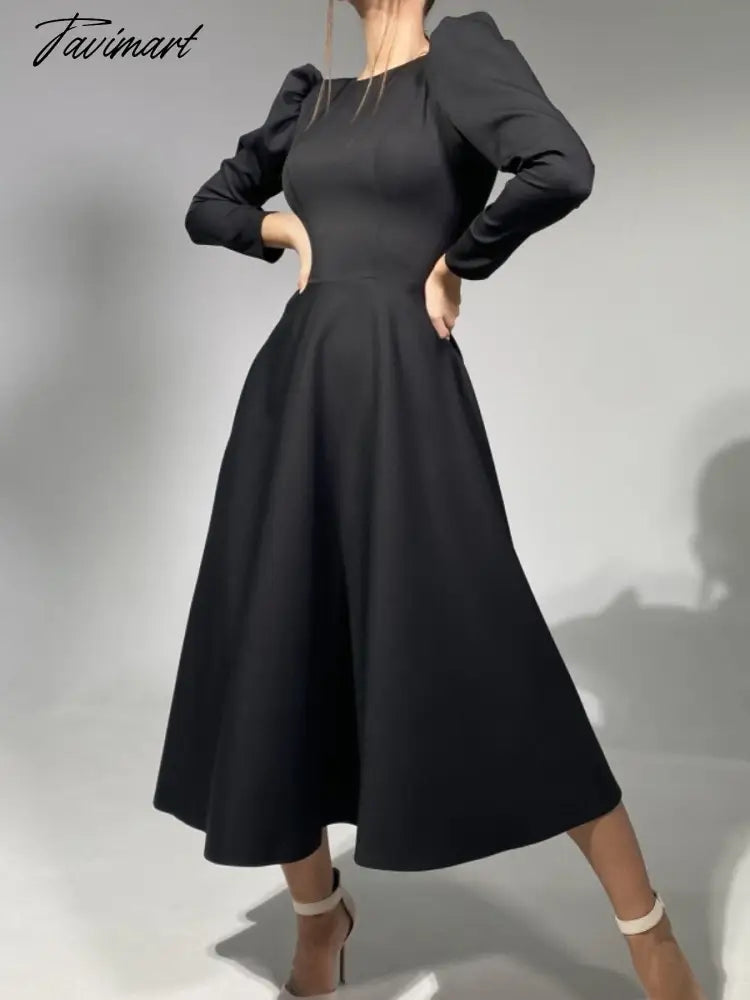 Sexy Backless A-Line White Dress High Waist Long Sleeve O Neck Zipper Elegant Folds Puff Sleeve Long Party Dresses For Women