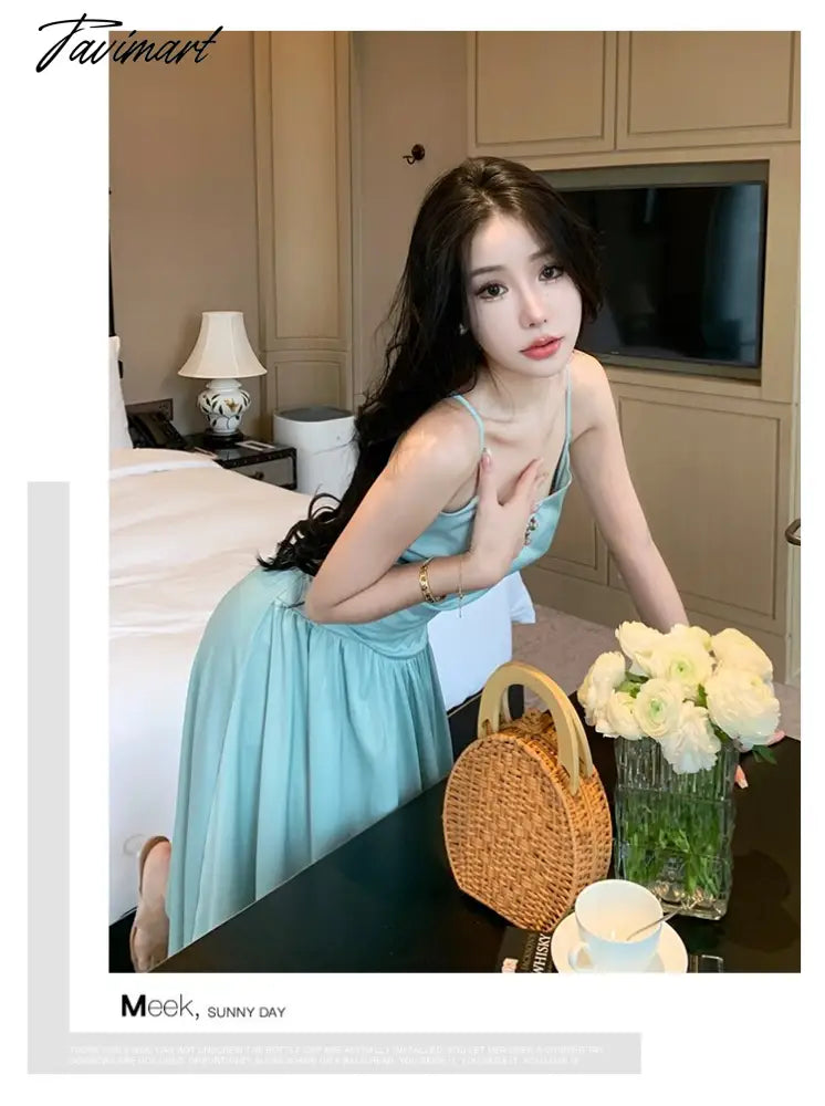 Sexy Backless Beach Dress for Women Summer Beach Holiday Satin Chic Design Spaghetti Strap Elegant Party Long Dresses
