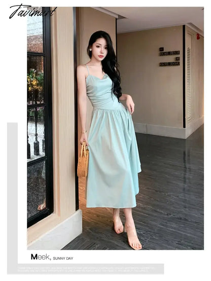 Sexy Backless Beach Dress for Women Summer Beach Holiday Satin Chic Design Spaghetti Strap Elegant Party Long Dresses