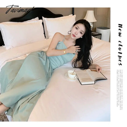 Sexy Backless Beach Dress for Women Summer Beach Holiday Satin Chic Design Spaghetti Strap Elegant Party Long Dresses