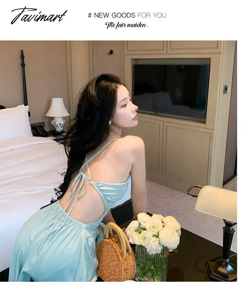 Sexy Backless Beach Dress for Women Summer Beach Holiday Satin Chic Design Spaghetti Strap Elegant Party Long Dresses