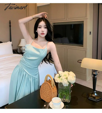 Sexy Backless Beach Dress for Women Summer Beach Holiday Satin Chic Design Spaghetti Strap Elegant Party Long Dresses