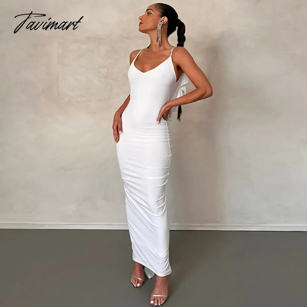 Sexy Backless Sleeveless Slim Maxi Dresses Women Solid Color Evening Night Party Club Ruffles Ruched Long Dress Y2k Outf