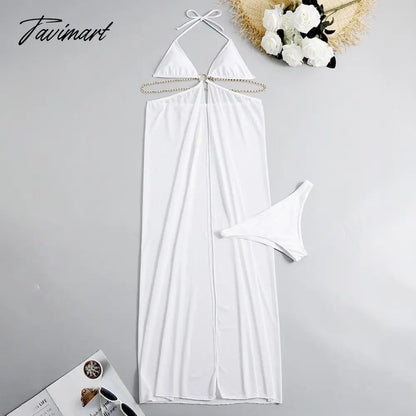 Sexy Bikini Sets Cover-ups Beach Outfits Swimwear for Women Three Piece Lace Up Elegant Bikini Blouse Chiffon Long Dress