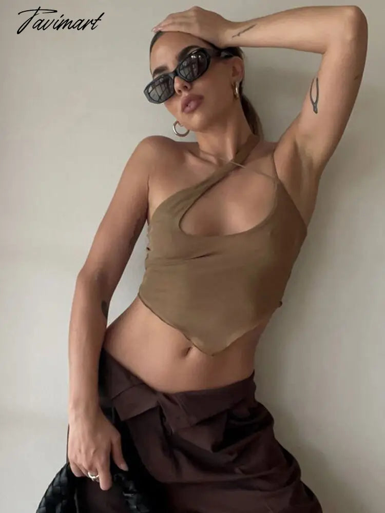 Sexy Coqutte Clothes Hollow Out Sleeveless Shirts Backless Party Clothes Woman Night Asymmetrical Top Halter Trashy Y2k Rave Top
