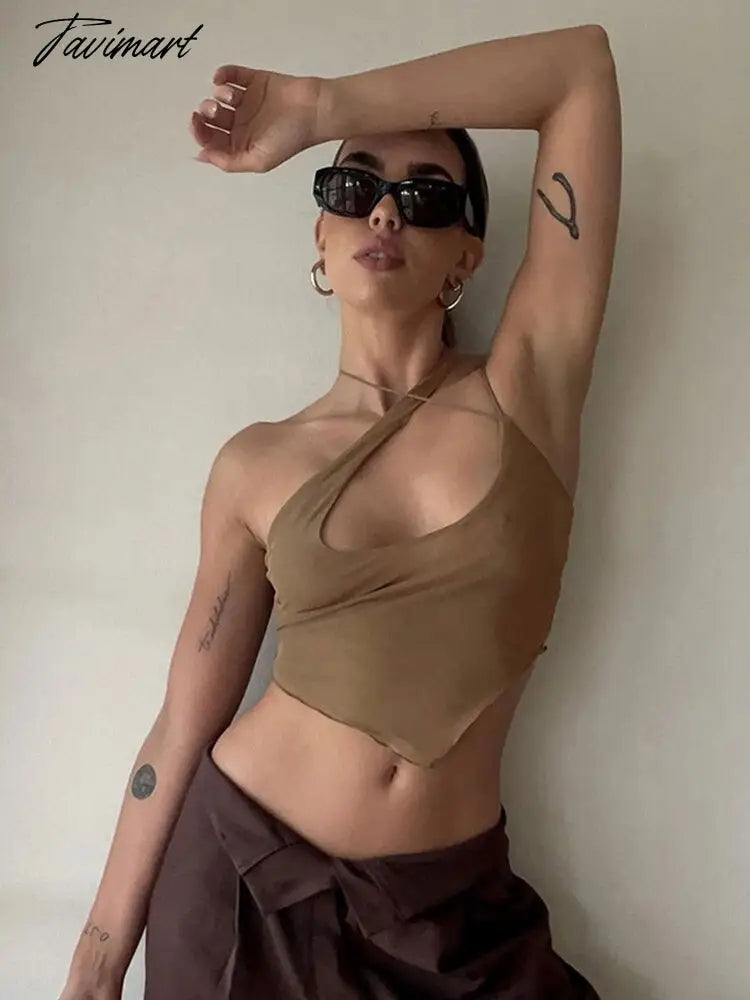 Sexy Coqutte Clothes Hollow Out Sleeveless Shirts Backless Party Clothes Woman Night Asymmetrical Top Halter Trashy Y2k Rave Top