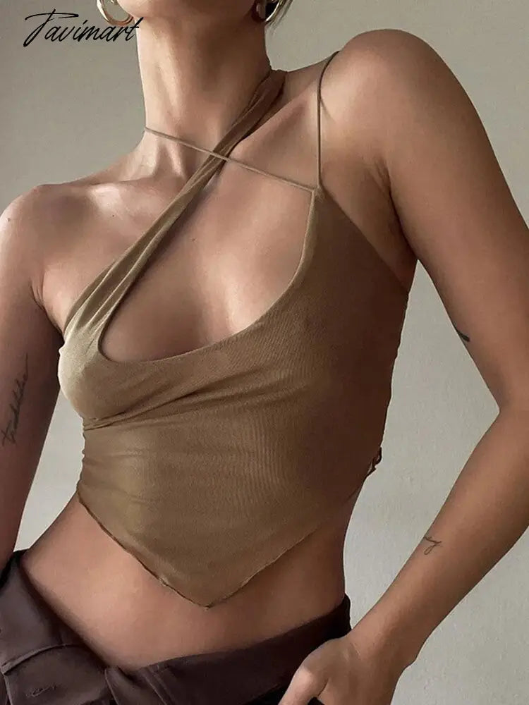 Sexy Coqutte Clothes Hollow Out Sleeveless Shirts Backless Party Clothes Woman Night Asymmetrical Top Halter Trashy Y2k Rave Top
