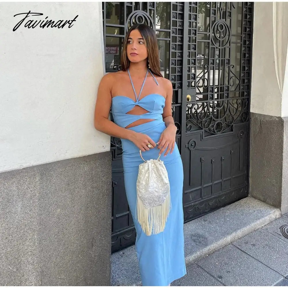 Sexy Hollow Out Solid Maxi Dress For Women Backless Sleeveless Split Bodycon Dress Summer Lady Elegant Club Party Dresses