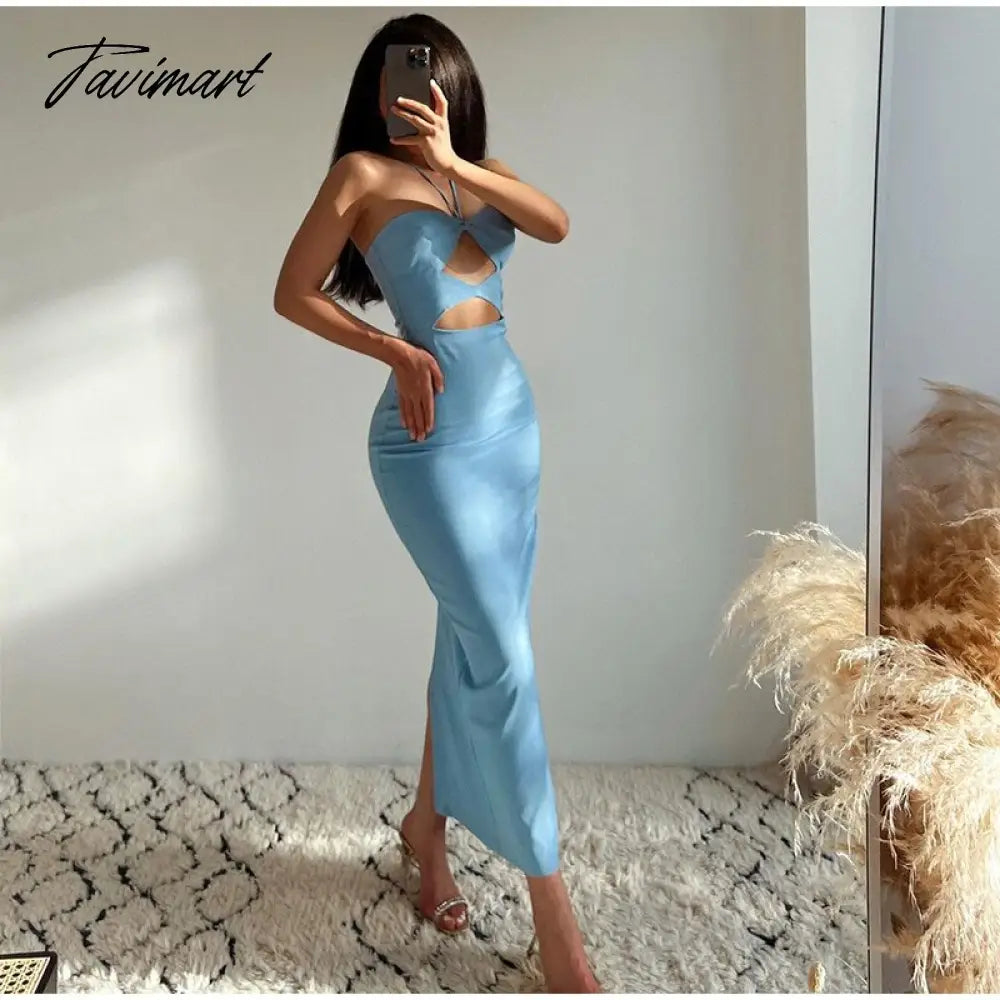 Sexy Hollow Out Solid Maxi Dress For Women Backless Sleeveless Split Bodycon Dress Summer Lady Elegant Club Party Dresses