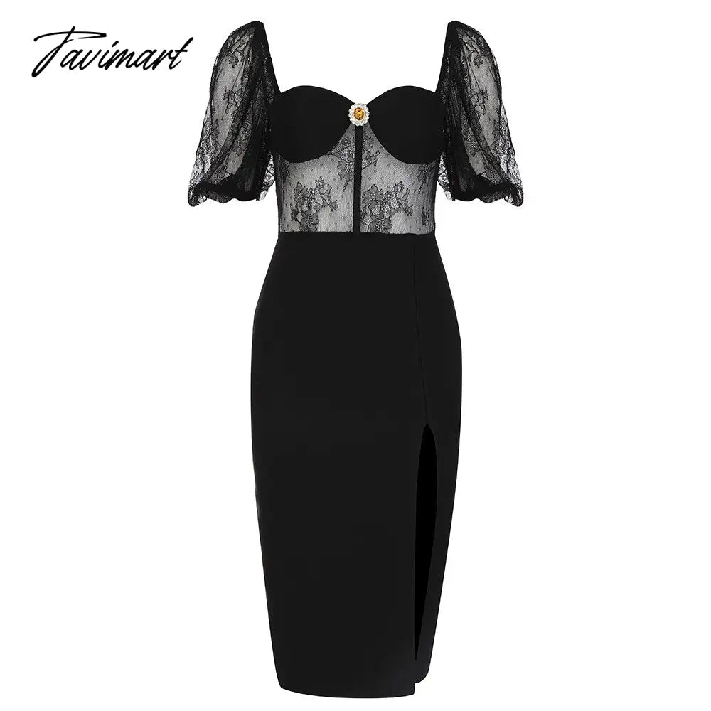 Sexy Lace Bandages Dress New Women Bodycon Patchwork Clothes Club Party Celebrity Elegant Dress