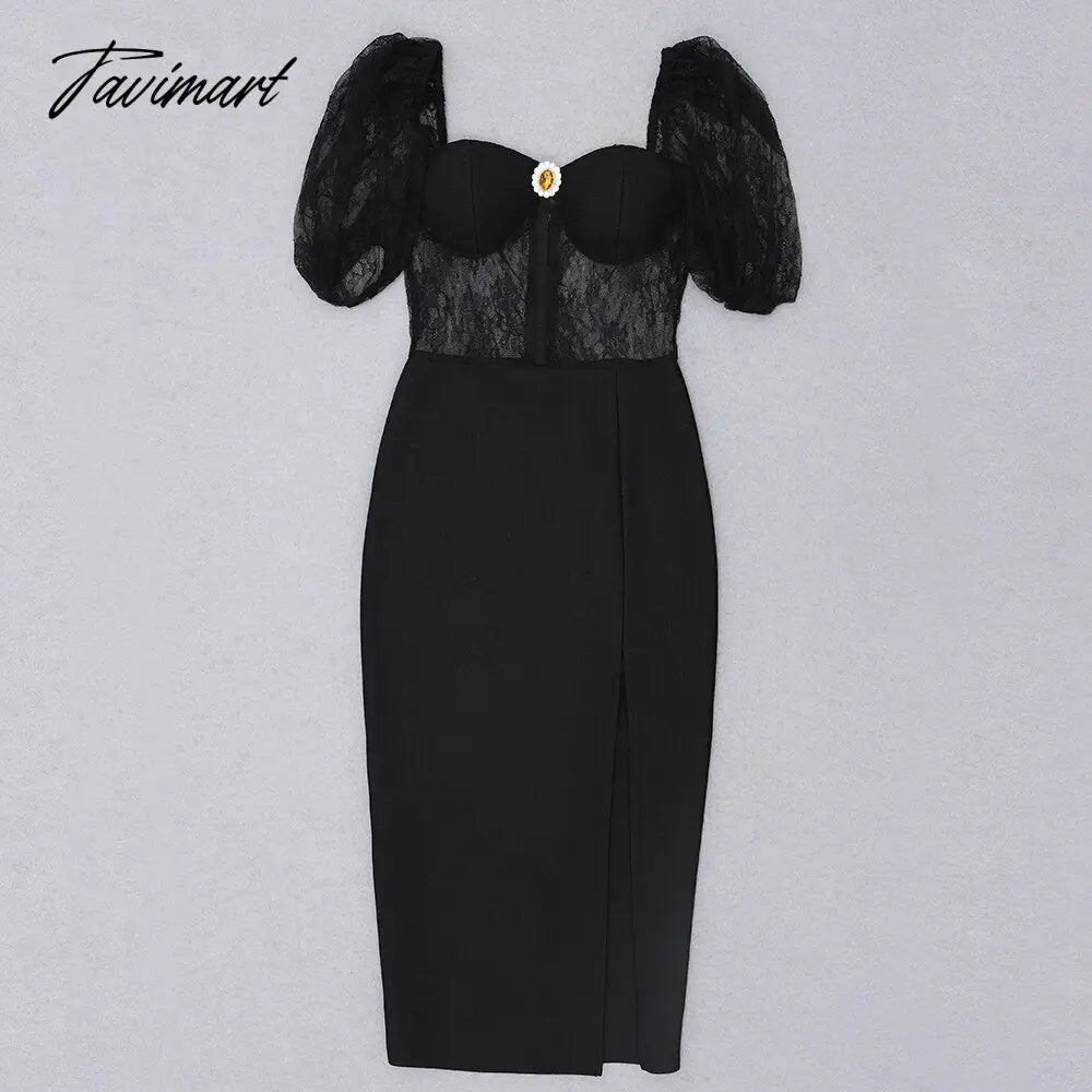 Sexy Lace Bandages Dress New Women Bodycon Patchwork Clothes Club Party Celebrity Elegant Dress