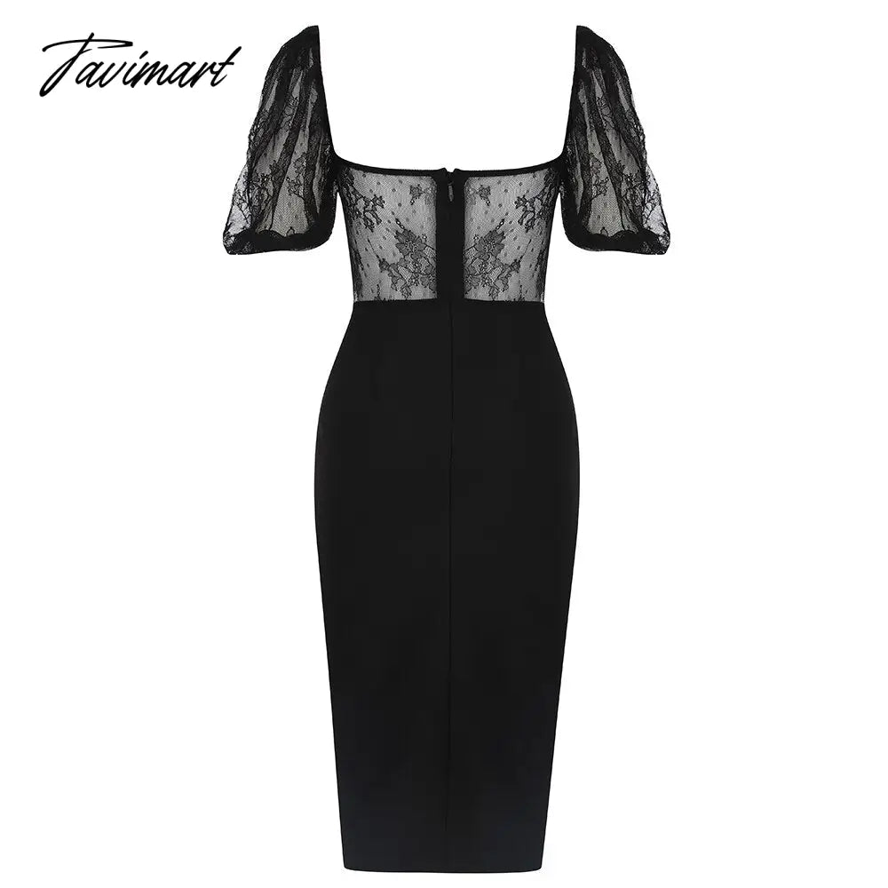 Sexy Lace Bandages Dress New Women Bodycon Patchwork Clothes Club Party Celebrity Elegant Dress