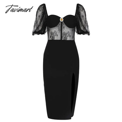 Sexy Lace Bandages Dress New Women Bodycon Patchwork Clothes Club Party Celebrity Elegant Dress
