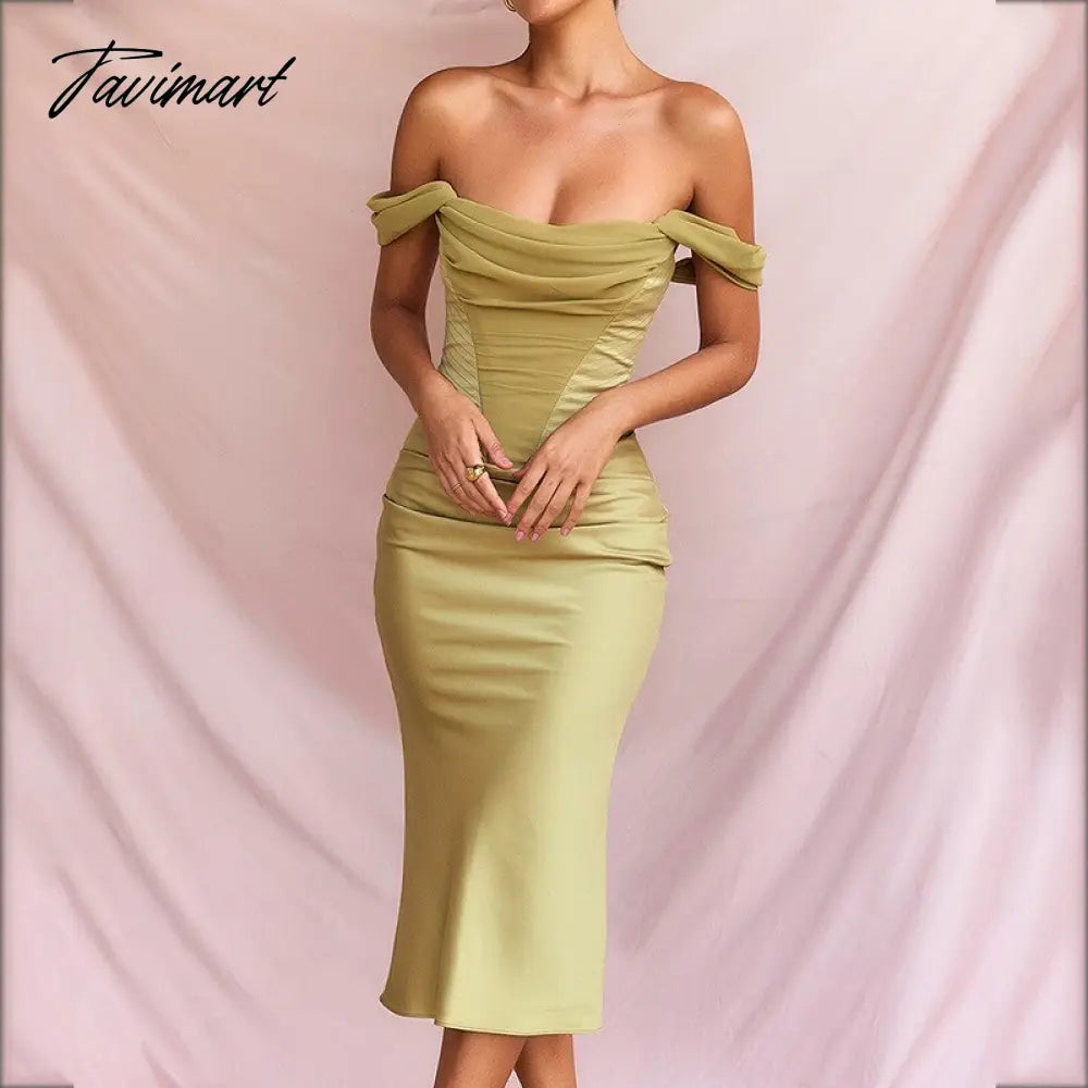 Sexy Off Shoulder Women Satin Maxi Dresses Summer Slash Neck Mesh Patchwork Ruched Bodycon Mermaid Club Party Long Dress Clothes